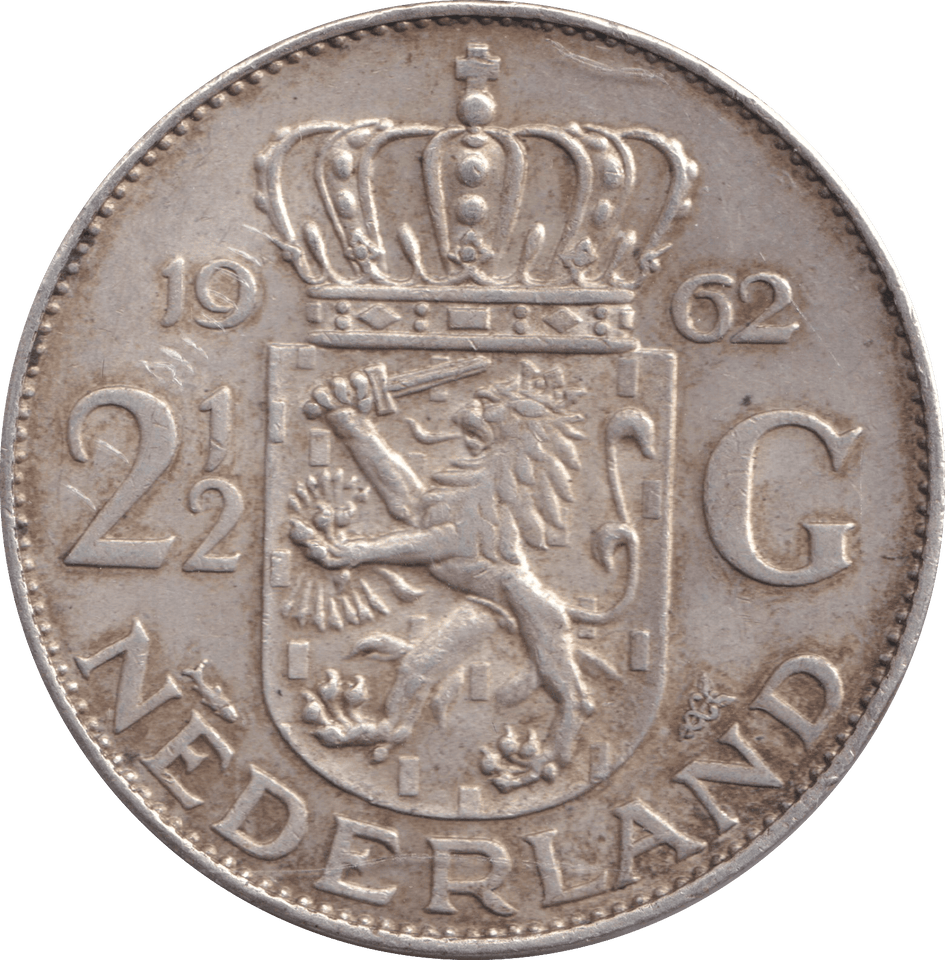 1962 SILVER 2 1/2 GLUDEN NETHERLANDS - SILVER WORLD COINS - Cambridgeshire Coins