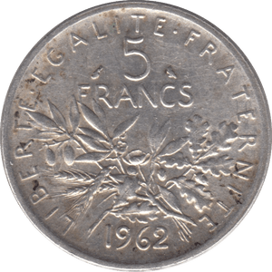 1962 SILVER FIVE FRANCS FRANCE - WORLD COINS - Cambridgeshire Coins