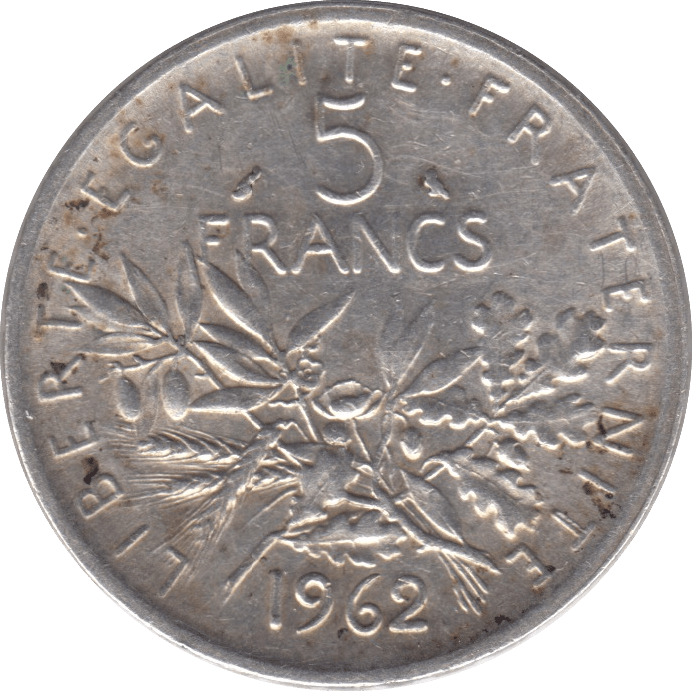 1962 SILVER FIVE FRANCS FRANCE - WORLD COINS - Cambridgeshire Coins