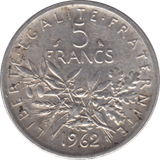 1962 SILVER FIVE FRANCS FRANCE - WORLD COINS - Cambridgeshire Coins
