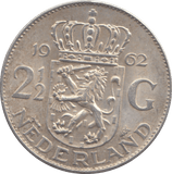 1962 SILVER NETHERLANDS 2 1/2 GULDEN - SILVER WORLD COINS - Cambridgeshire Coins