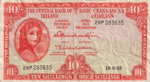1963 IRELAND 10 SHILLINGS BANKNOTE REF-1664 - WORLD BANKNOTES - Cambridgeshire Coins