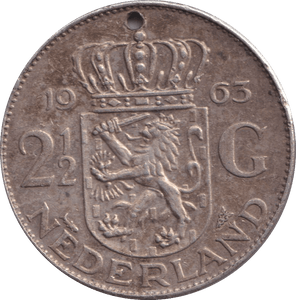 1963 SILVER 2 1/2 GUILDEN NETHERLANDS HOLED - SILVER WORLD COINS - Cambridgeshire Coins