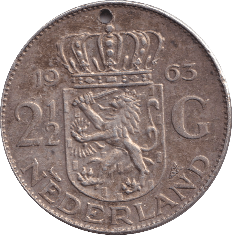 1963 SILVER 2 1/2 GUILDEN NETHERLANDS HOLED - SILVER WORLD COINS - Cambridgeshire Coins