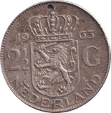 1963 SILVER 2 1/2 GUILDEN NETHERLANDS HOLED - SILVER WORLD COINS - Cambridgeshire Coins