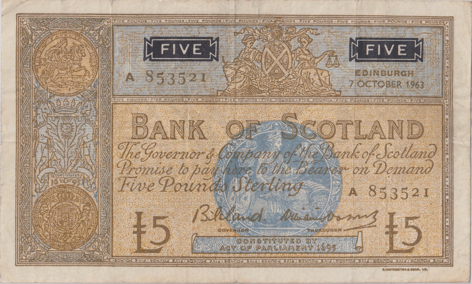 1963 THE ROYAL BANK OF SCOTLAND £5 BANKNOTE REF SCOT - 1 - WORLD BANKNOTES - Cambridgeshire Coins