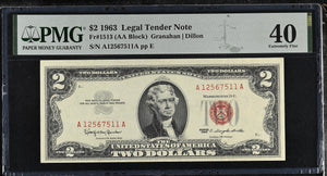 1963 UNITED STATES TWO DOLLAR FR1513 40 EXTREMELY FINE PMG - PMG CERTIFIED WORLD BANKNOTES - Cambridgeshire Coins