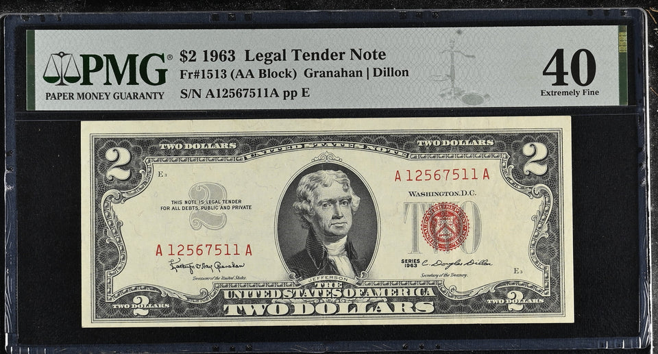 1963 UNITED STATES TWO DOLLAR FR1513 40 EXTREMELY FINE PMG - PMG CERTIFIED WORLD BANKNOTES - Cambridgeshire Coins