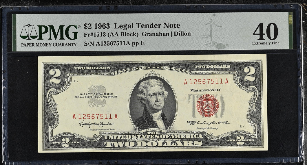1963 UNITED STATES TWO DOLLAR FR1513 40 EXTREMELY FINE PMG - PMG CERTIFIED WORLD BANKNOTES - Cambridgeshire Coins