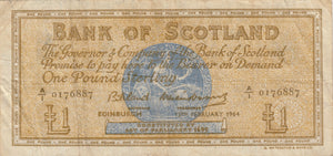 1964 ONE POUND BANK OF SCOTLAND BANKNOTE REF SCOT - 78 - World Banknotes - Cambridgeshire Coins