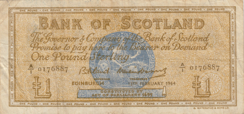 1964 ONE POUND BANK OF SCOTLAND BANKNOTE REF SCOT - 78 - World Banknotes - Cambridgeshire Coins