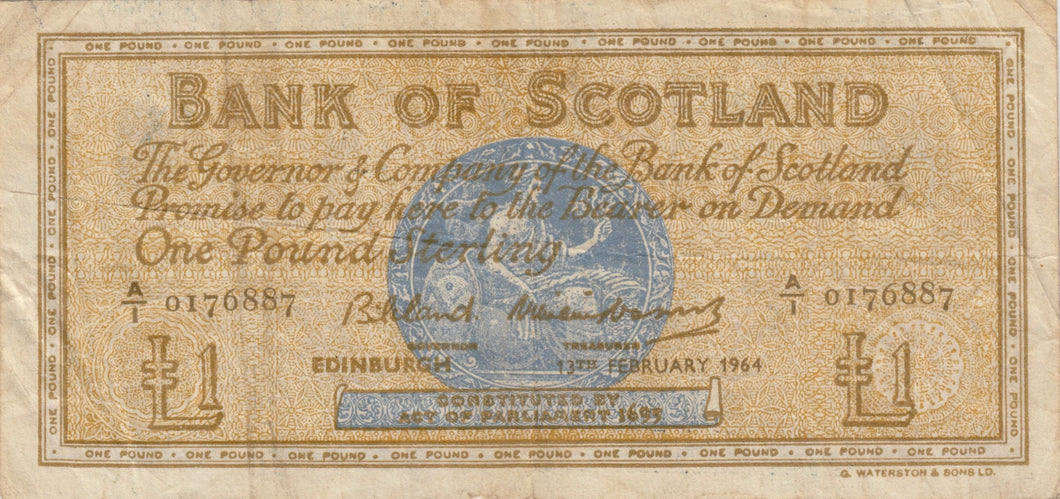 1964 ONE POUND BANK OF SCOTLAND BANKNOTE REF SCOT - 78 - World Banknotes - Cambridgeshire Coins
