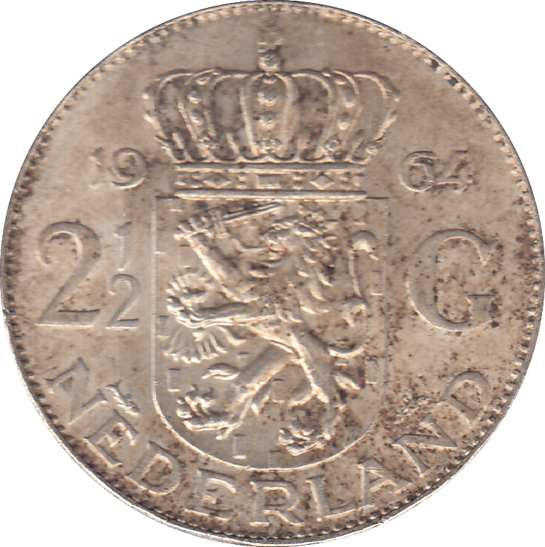 1964 SILVER NEDERLANDS 2 1/2 GULDEN - SILVER WORLD COINS - Cambridgeshire Coins