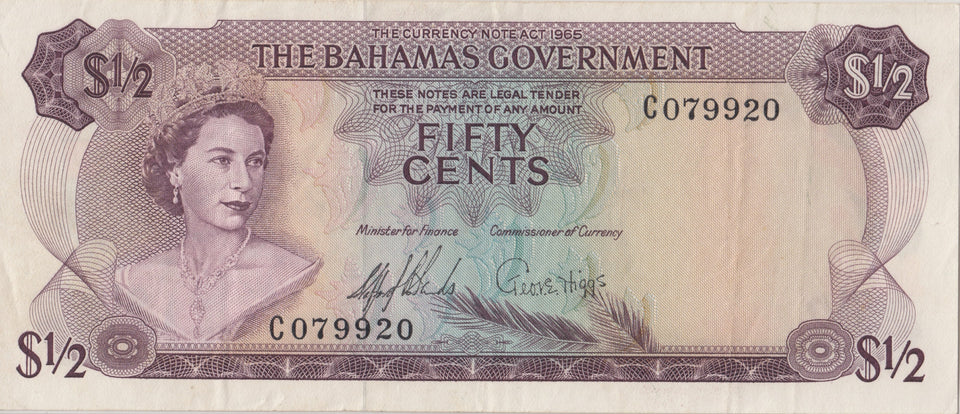 1965 50 CENTS BANKNOTE BAHAMAS REF 962 - World Banknotes - Cambridgeshire Coins