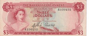 1965 BAHAMAS 3 DOLLARS BANKNOTE REF-1848 - WORLD BANKNOTES - Cambridgeshire Coins