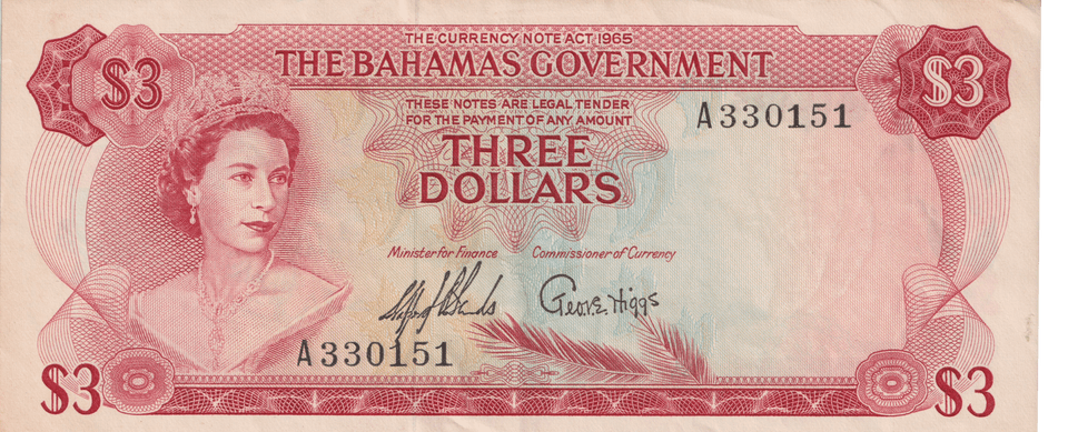 1965 BAHAMAS 3 DOLLARS BANKNOTE REF-1848 - WORLD BANKNOTES - Cambridgeshire Coins