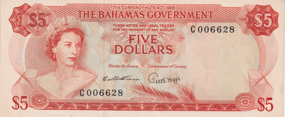 1965 BAHAMAS 5 DOLLARS BANKNOTE REF-1712 - WORLD BANKNOTES - Cambridgeshire Coins