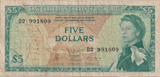 1965 FIVE DOLLARS EASTERN CARIBBEAN BANKNOTE REF-1790 - WORLD BANKNOTES - Cambridgeshire Coins