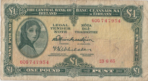 1965 ONE POUND CENTRAL BANK OF IRELAND BANKNOTE IRE - 10 - WORLD BANKNOTES - Cambridgeshire Coins