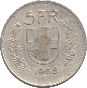 1965 SILVER SWITZERLAND 5 FRANC - WORLD COINS - Cambridgeshire Coins