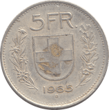 1965 SILVER SWITZERLAND 5 FRANC - WORLD COINS - Cambridgeshire Coins