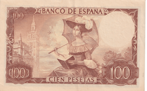 1965 SPAIN 100 PESTAS BANKNOTE REF-1700 - WORLD BANKNOTES - Cambridgeshire Coins