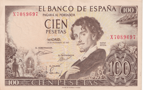 1965 SPAIN 100 PESTAS BANKNOTE REF-1700 - WORLD BANKNOTES - Cambridgeshire Coins