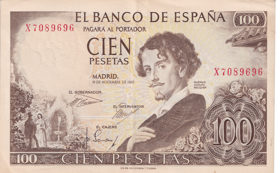 1965 SPAIN 100 PESTAS BANKNOTE REF-1844 - WORLD BANKNOTES - Cambridgeshire Coins