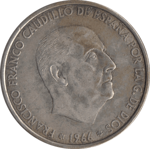 1966 SILVER 100 PESETAS SPAIN 1 - SILVER WORLD COINS - Cambridgeshire Coins