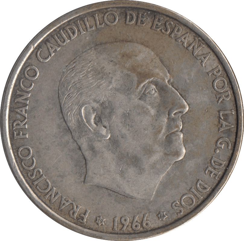 1966 SILVER 100 PESETAS SPAIN 1 - SILVER WORLD COINS - Cambridgeshire Coins