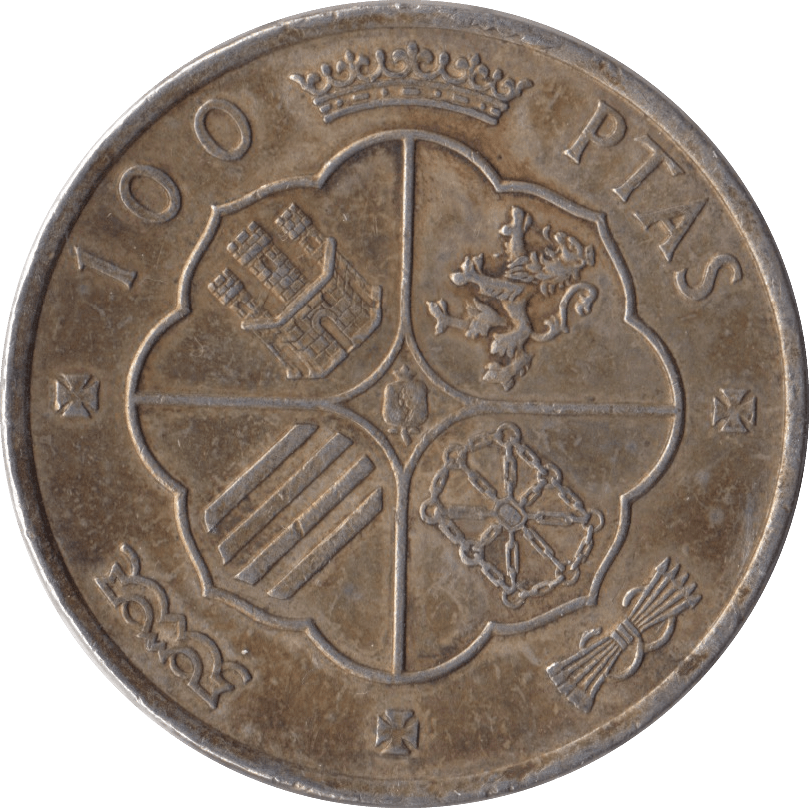1966 SILVER 100 PESETAS SPAIN 2 - SILVER WORLD COINS - Cambridgeshire Coins