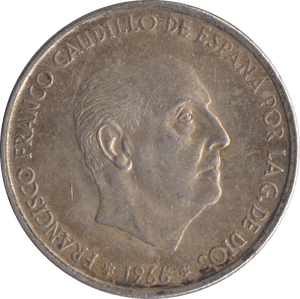 1966 SILVER 100 PESETAS SPAIN 2 - SILVER WORLD COINS - Cambridgeshire Coins
