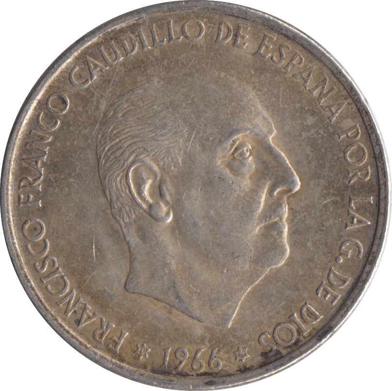 1966 SILVER 100 PESETAS SPAIN 2 - SILVER WORLD COINS - Cambridgeshire Coins