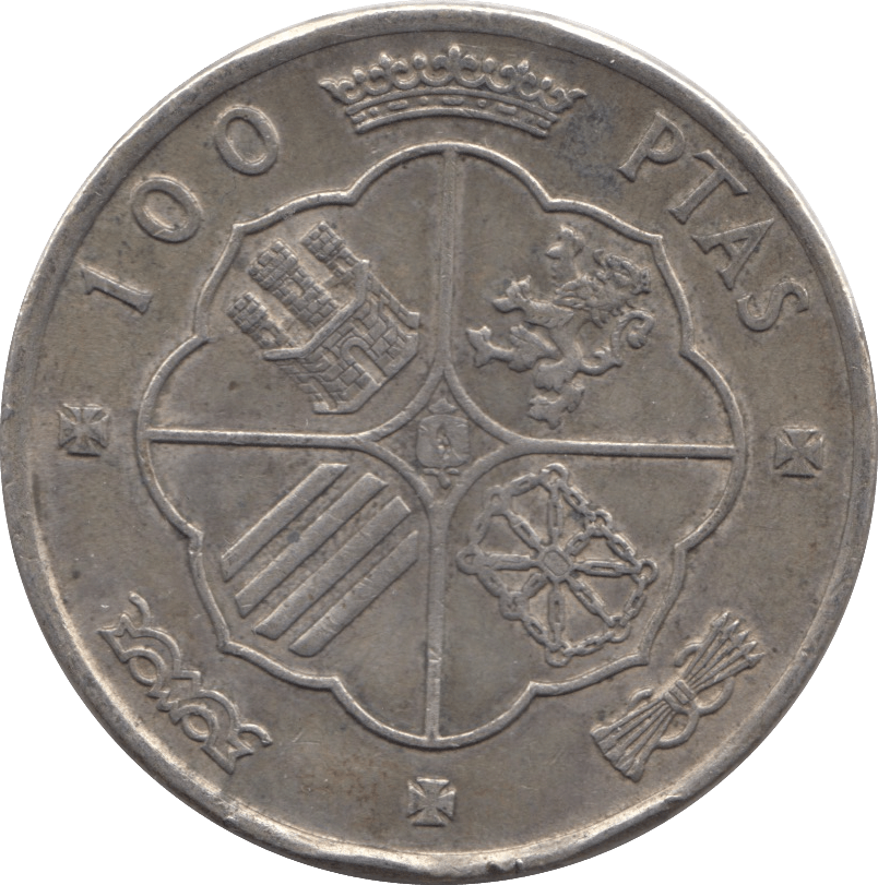 1966 SILVER 100 PESETAS SPAIN 3 - SILVER WORLD COINS - Cambridgeshire Coins