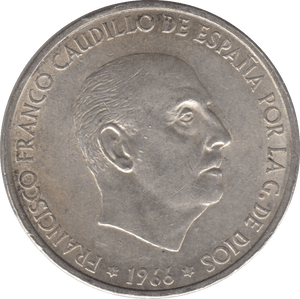 1966 SILVER 100 PESETAS SPAIN 4 - SILVER WORLD COINS - Cambridgeshire Coins