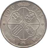 1966 SILVER 100 PESETAS SPAIN 4 - SILVER WORLD COINS - Cambridgeshire Coins