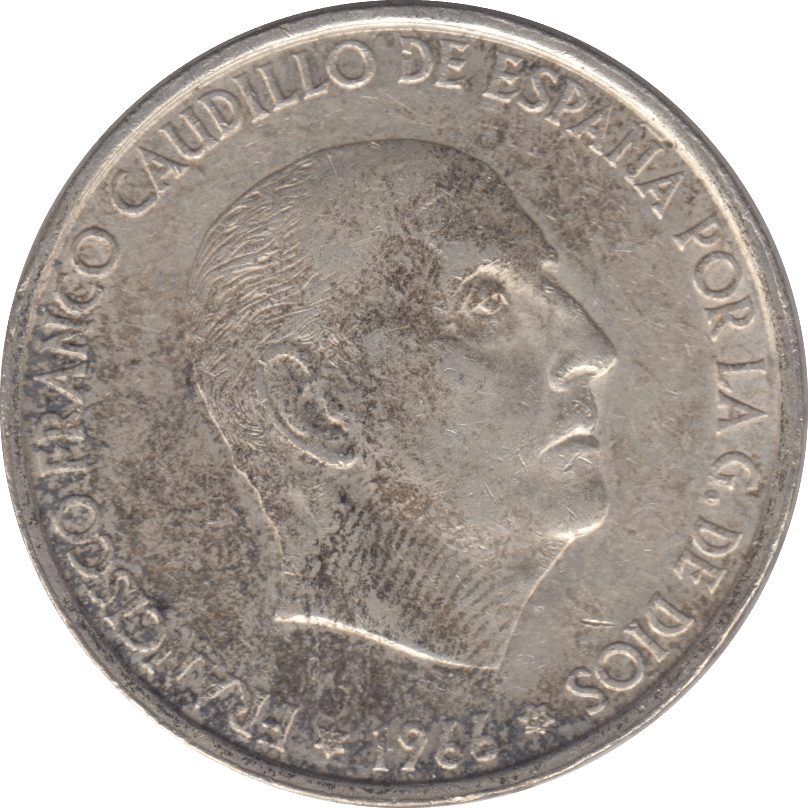 1966 SILVER 100 PESETAS SPAIN - SILVER WORLD COINS - Cambridgeshire Coins