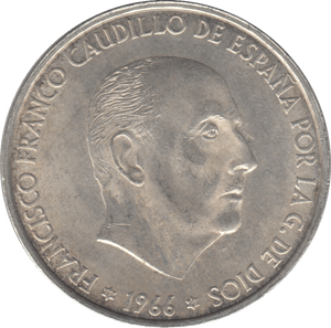 1966 SILVER 100 PESETAS SPAIN - SILVER WORLD COINS - Cambridgeshire Coins