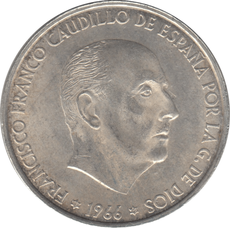 1966 SILVER 100 PESETAS SPAIN - SILVER WORLD COINS - Cambridgeshire Coins
