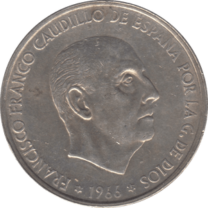 1966 SILVER 100 PESETAS SPAIN - SILVER WORLD COINS - Cambridgeshire Coins