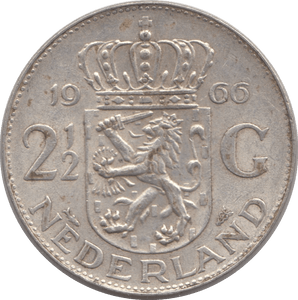 1966 SILVER 2 1/2 GULDEN NETHERLANDS - SILVER WORLD COINS - Cambridgeshire Coins