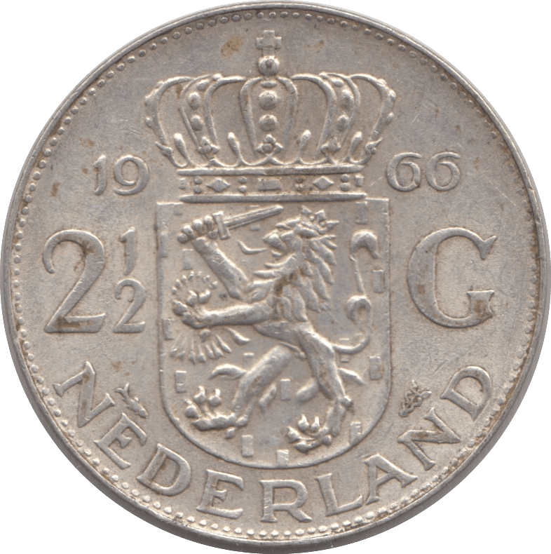 1966 SILVER 2 1/2 GULDEN NETHERLANDS - SILVER WORLD COINS - Cambridgeshire Coins