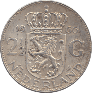 1966 SILVER NETHERLANDS 2 1/2 GULDEN - SILVER WORLD COINS - Cambridgeshire Coins