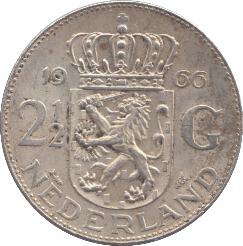 1966 SILVER NETHERLANDS 2 1/2 GULDEN - SILVER WORLD COINS - Cambridgeshire Coins