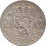 1966 SILVER NETHERLANDS 2 1/2 GULDEN - SILVER WORLD COINS - Cambridgeshire Coins