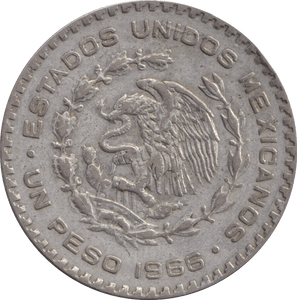 1966 SILVER ONE PESO MEXICO - SILVER WORLD COINS - Cambridgeshire Coins