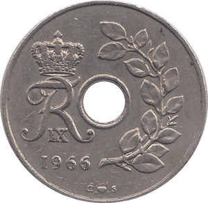 1966 TWENTY FIVE ORE DENMARK - WORLD COINS - Cambridgeshire Coins
