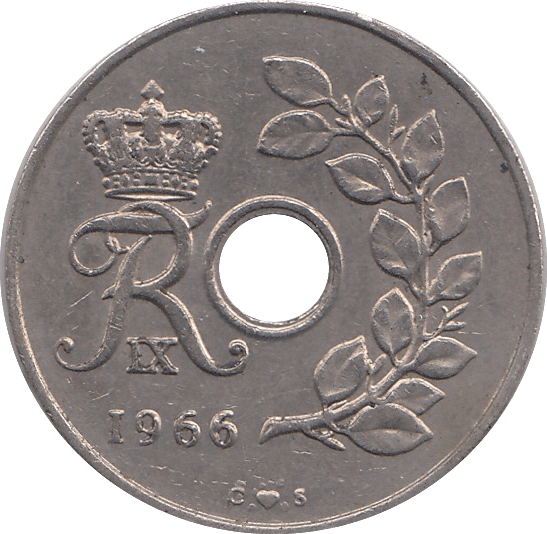 1966 TWENTY FIVE ORE DENMARK - WORLD COINS - Cambridgeshire Coins