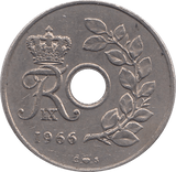 1966 TWENTY FIVE ORE DENMARK - WORLD COINS - Cambridgeshire Coins