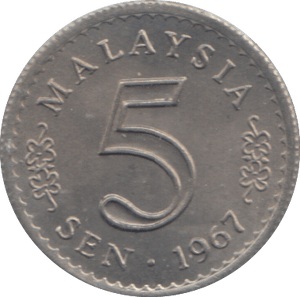 1967 FIVE SEN MALAYSIA - WORLD COINS - Cambridgeshire Coins